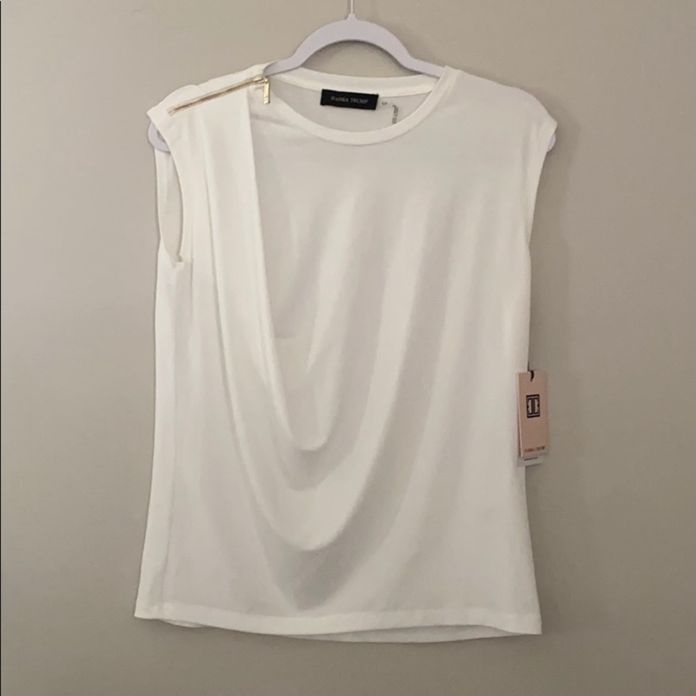 Ivanka Trump Asymmetric Drape Neck Shell Ivory